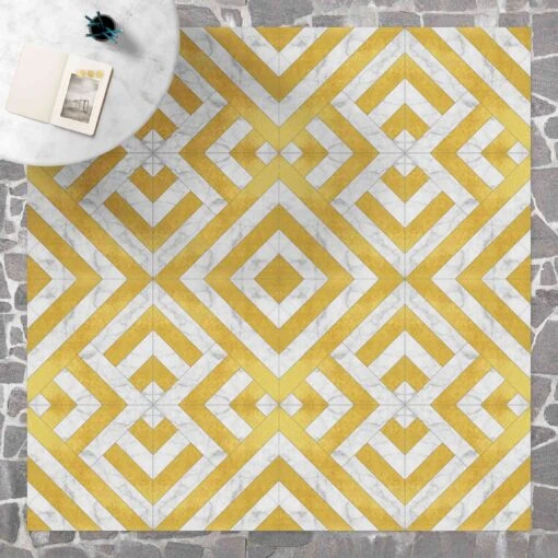 Vinyl-Teppich - Geometrischer Fliesenmix Art Deco Gold Marmor In Gold – Bild 3