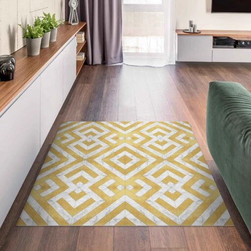 Vinyl-Teppich - Geometrischer Fliesenmix Art Deco Gold Marmor In Gold – Bild 4