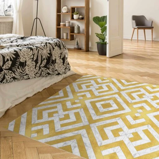 Vinyl-Teppich - Geometrischer Fliesenmix Art Deco Gold Marmor In Gold – Bild 5