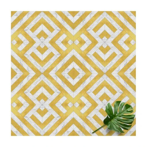 Vinyl-Teppich - Geometrischer Fliesenmix Art Deco Gold Marmor In Gold